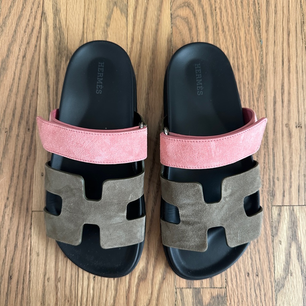 Hermes Chypre Sandals, Toundra/Rose du désert (Pink Green)